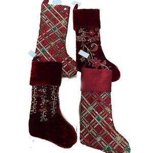 New Neiman Marcus Christmas Tartan Plaid Sequin set of 4 Stockings